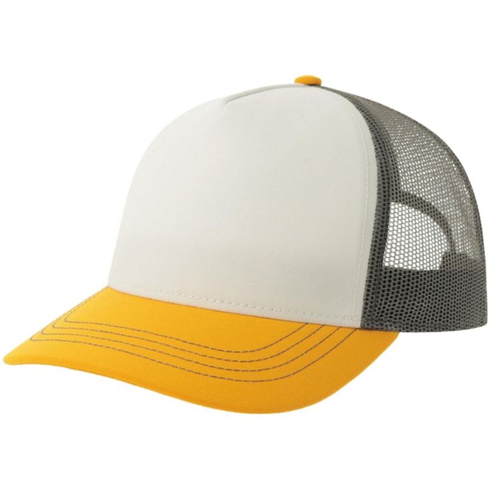 Atlantis Unisex Adult Rapper 5 Panel Canvas Recycled Trucker Cap / White/Yellow/